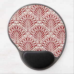 Hand Drawn Bohemian Scallops, Red on Cream Gel Mouse Pad