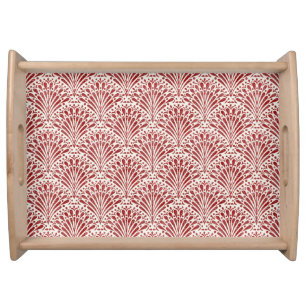 Hand Drawn Bohemian Scallops, Red on Cream Serving Tray