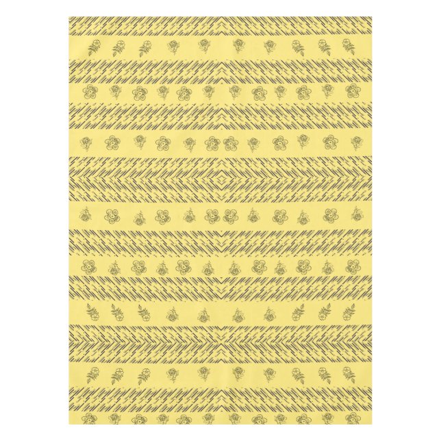 Hand-Drawn Boho Floral Geometric Lines in Mustard Tablecloth (Front)