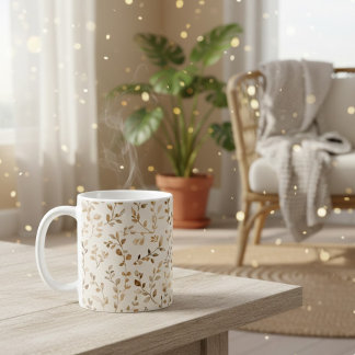 Hand Drawn Boho Leaf Pattern Coffee Mug