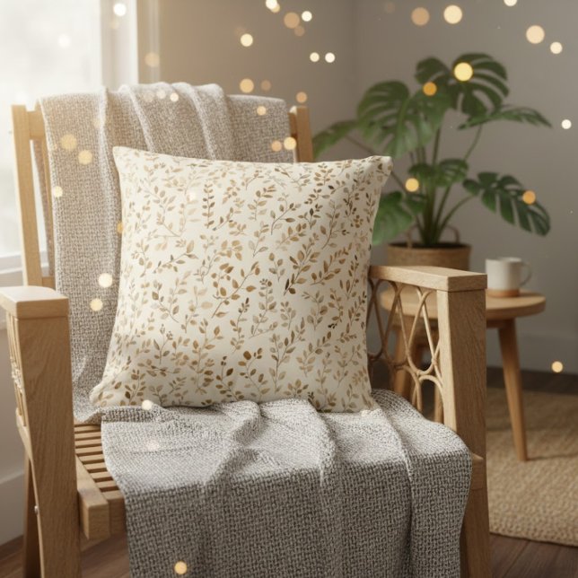 Hand Drawn Boho Leaf Pattern Throw Pillow (Creator Uploaded)