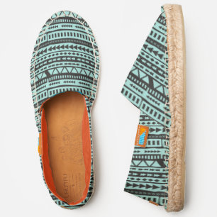 Hand Drawn Boho Tribal Charcoal/Blue ID693 Espadrilles