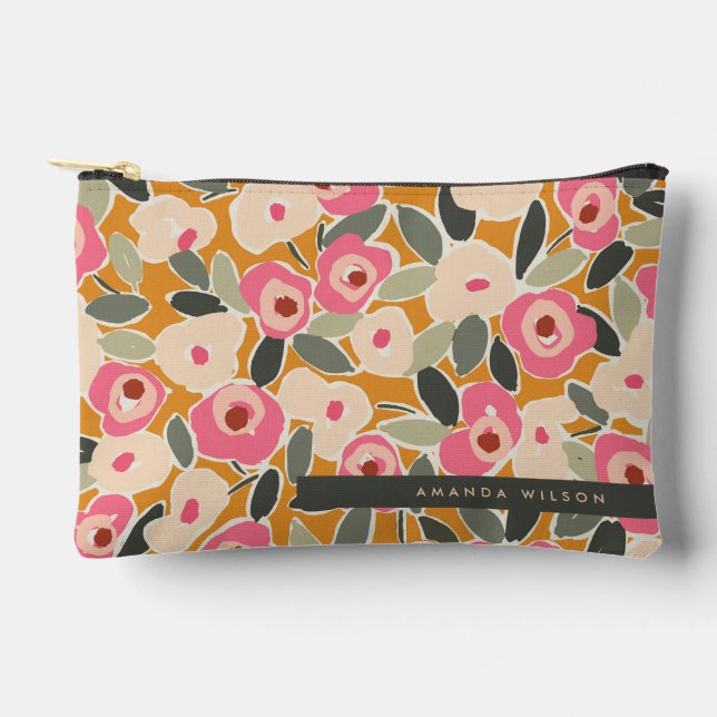 Hand-Drawn Bold Inky Floral Pattern- Sunlit Meadow Accessory Pouch (Front)