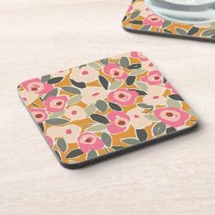Hand-Drawn Bold Inky Floral Pattern- Sunlit Meadow Beverage Coaster