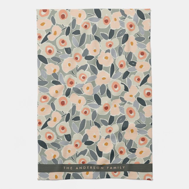 Hand-Drawn Bold Inky Floral Pattern- Sunlit Meadow Kitchen Towel (Vertical)