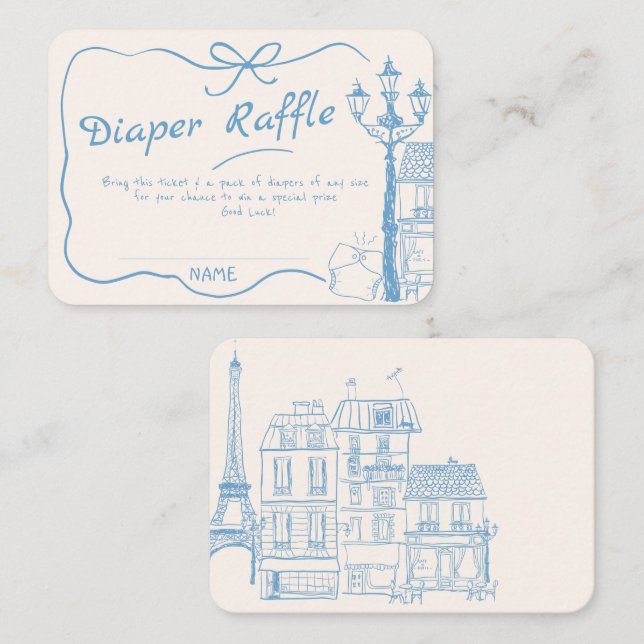 Hand Drawn Bonjour Bebe French Blue Baby Diaper Enclosure Card (Front/Back)