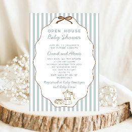 Hand Drawn Bonjour Bebe Open House Boy Baby Shower Invitation