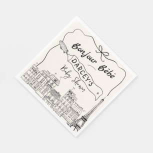Hand Drawn Bonjour French Baby Shower Welcome Napkins