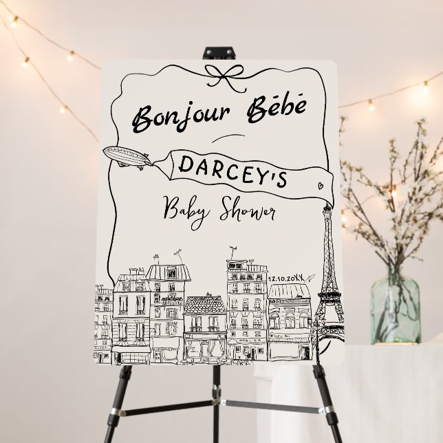   Hand Drawn Bonjour French Baby Shower Welcome Si Foam Board (In Situ (Stand))