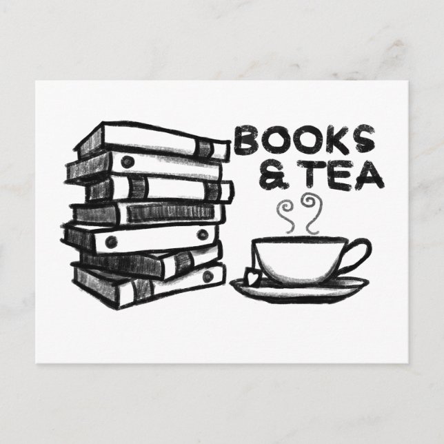 Hand drawn Books & Tea Postcard (Front)
