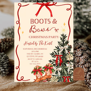 Hand Drawn Boots and Bow Christmas Party Invitation