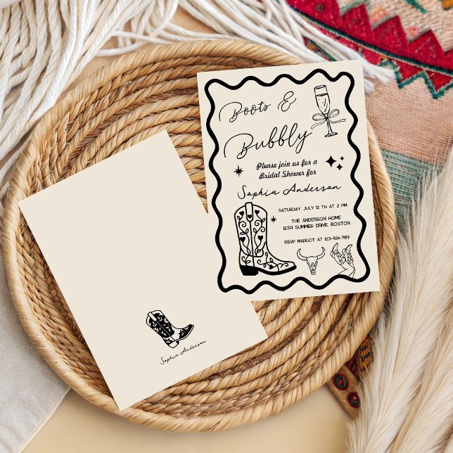 Hand drawn Boots Bubbly Rustic Bridal Shower  Invitation (Creator Uploaded)