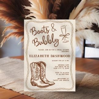 Hand Drawn Boots & Bubbly Western Bridal Shower Invitation