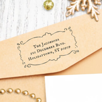 Hand Drawn Border Christmas Return Address Rubber Stamp