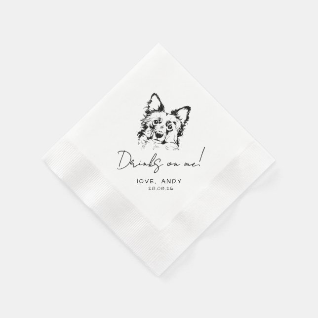 Hand Drawn Border Collie Drinks on me Cocktail Napkins (Corner)