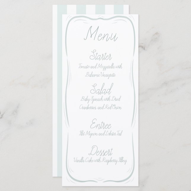 Hand Drawn Border Striped Wedding Menu (Front/Back)