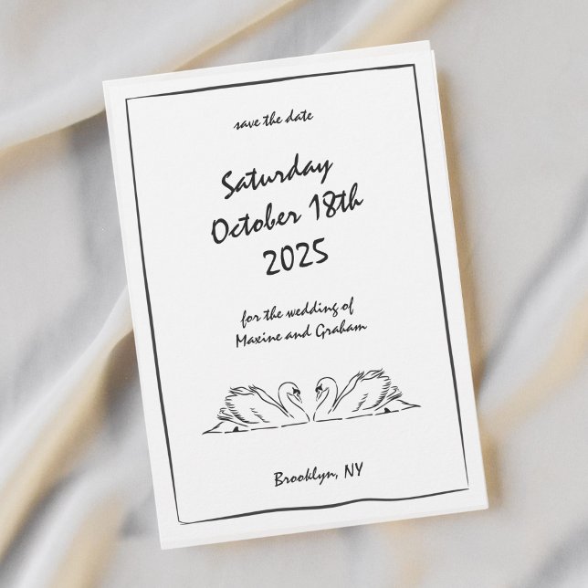 Hand Drawn Border Swan Illustration Doodles Chic Save The Date (Creator Uploaded)