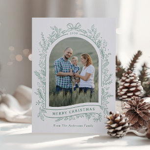 Hand Drawn Botanical Arch Merry Christmas  Letterpress Photo Cards
