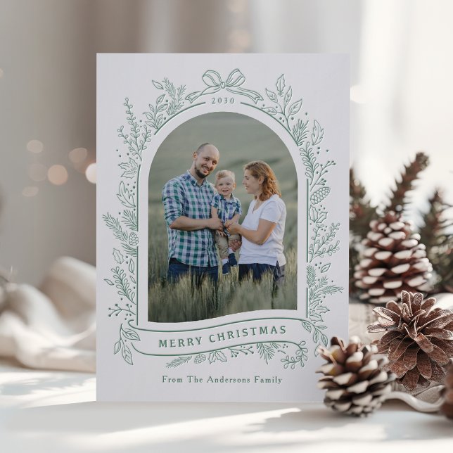 Hand Drawn Botanical Arch Merry Christmas  Letterpress Photo Cards (Hand Drawn Botanical Arch Merry Christmas Letterpress Photo Cards)
