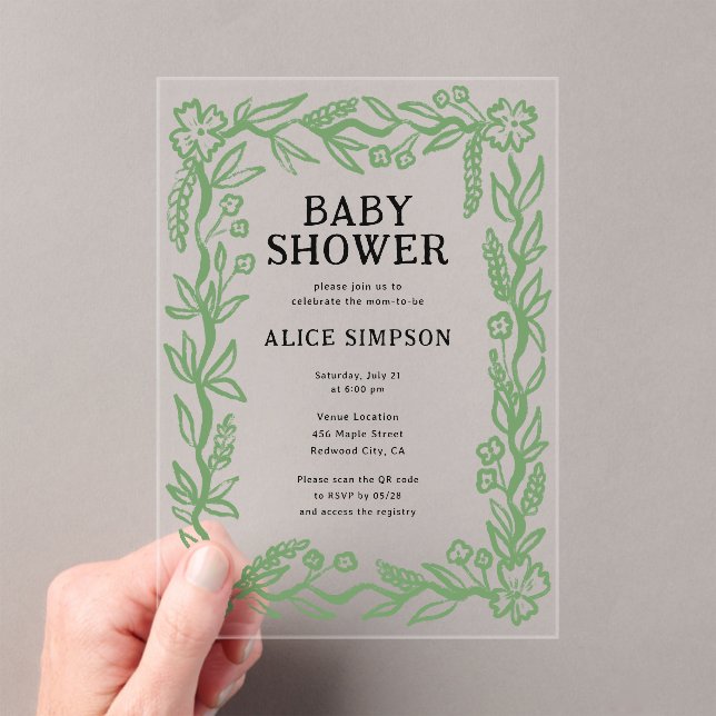 Hand Drawn Botanical Baby Shower Acrylic Invitations (Insitu (Handheld))