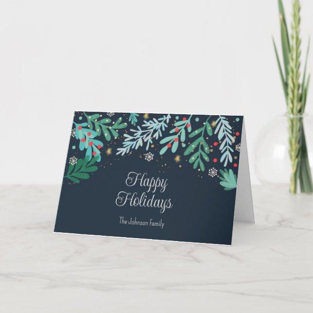 Hand Drawn Botanical Christmas  Holiday Card (Front)