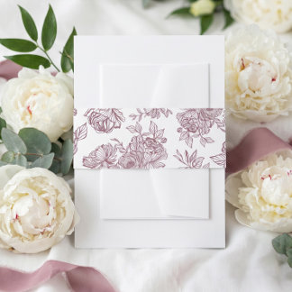 Hand Drawn Botanical Floral Peony Rose Wedding Invitation Belly Band