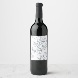 Hand-Drawn Botanical Leaves on Soft Blue Wine Label