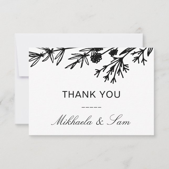 Hand Drawn Botanical Leaves Thank You Card (Front)
