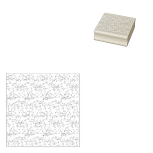 Hand-Drawn Botanical Pattern in Black and White Rubber Stamp