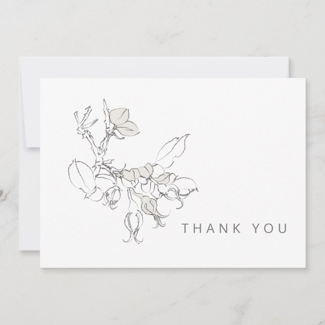 Hand-Drawn Botanical Simple Funeral Thank You Card (Front)