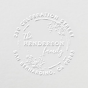 Hand Drawn Botanical Wreath Round Return Address Embosser