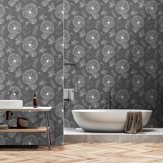 Hand Drawn Bouquet Wallpaper (Bathroom)