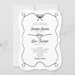 Hand Drawn Bow Black and White Wedding Invitation