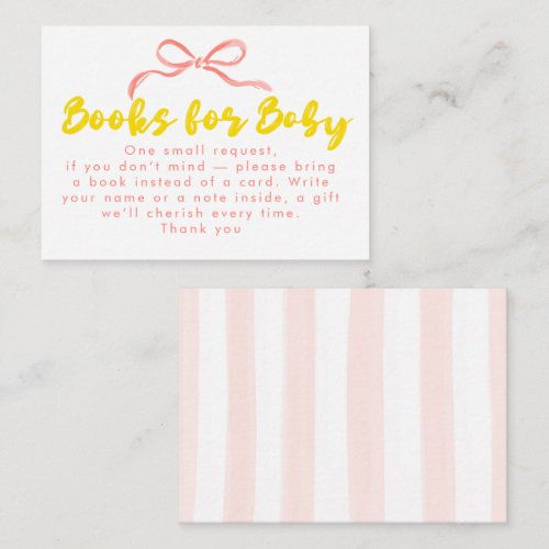 Hand Drawn Bow Books For Baby Baby Shower Enclosure Card