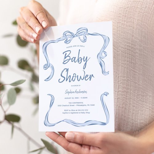 Hand Drawn Bow Boy Baby Shower Invitation Card