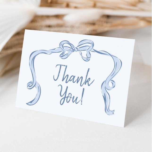 Hand Drawn Bow Boy Baby Shower Thank You Card (Creator Uploaded)