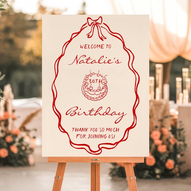 Hand Drawn Bow Cake Coquette Birthday Welcome  Foam Board (Creator Uploaded)