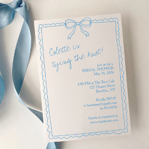 Hand Drawn Bow Chic Something Blue Bridal Shower Invitation