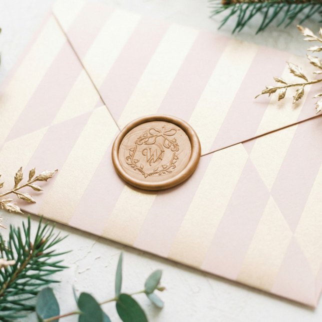 Hand Drawn Bow Christmas Wreath Monogram Crest Wax Seal Sticker (Hand Drawn Bow Christmas Wreath Monogram Crest Wax Seal Sticker)