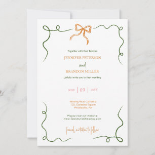 Hand Drawn Bow colorful quirky wedding Invitation