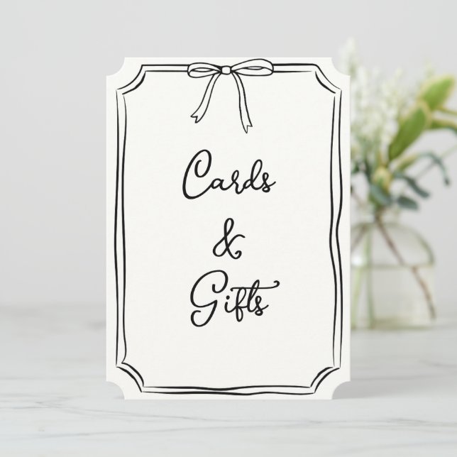 Hand Drawn Bow Coquette Chic Cards and Gifts Sign (Standing Front)