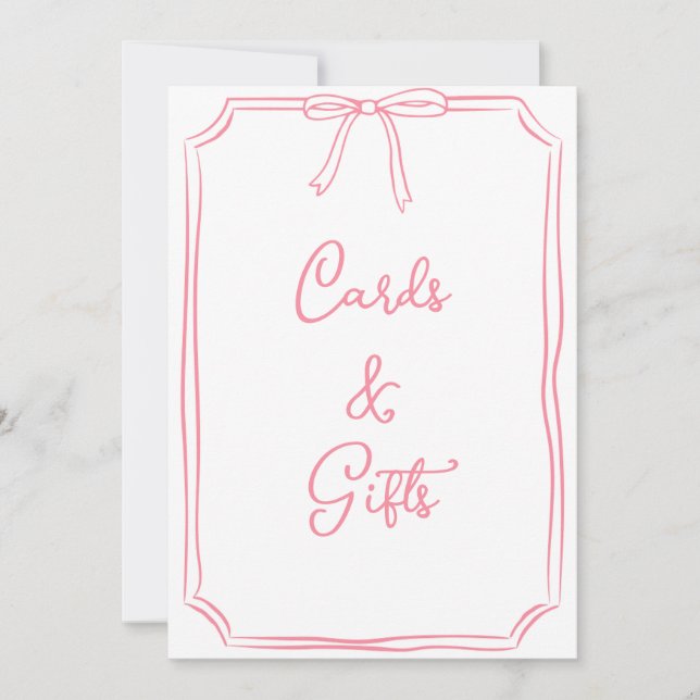 Hand Drawn Bow Coquette Pink Cards and Gifts Sign (Front)