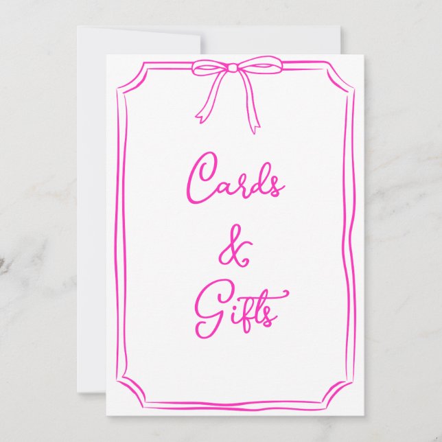 Hand Drawn Bow Coquette Pink Cards and Gifts Sign (Front)