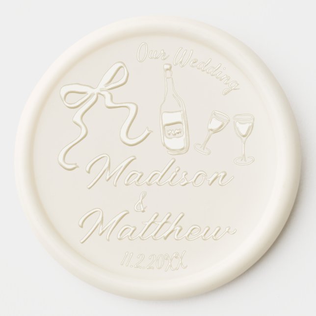 Hand Drawn Bow Doodle Wine Wedding Logo Monogram Wax Seal Sticker (Front)