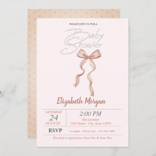 Hand Drawn Bow Dotted Shower Invitation