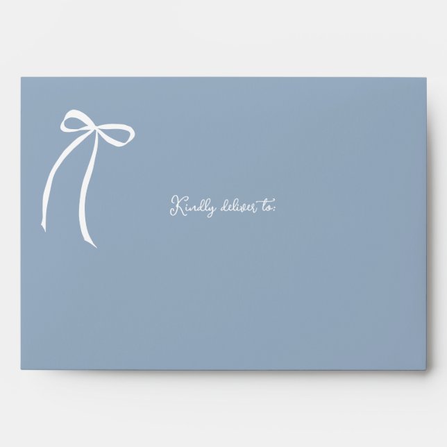 Hand drawn Bow Dusty Blue Wedding Envelope (Front)