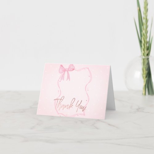 Hand Drawn Bow Elegant Frame Dots Baby Shower  Thank You Card