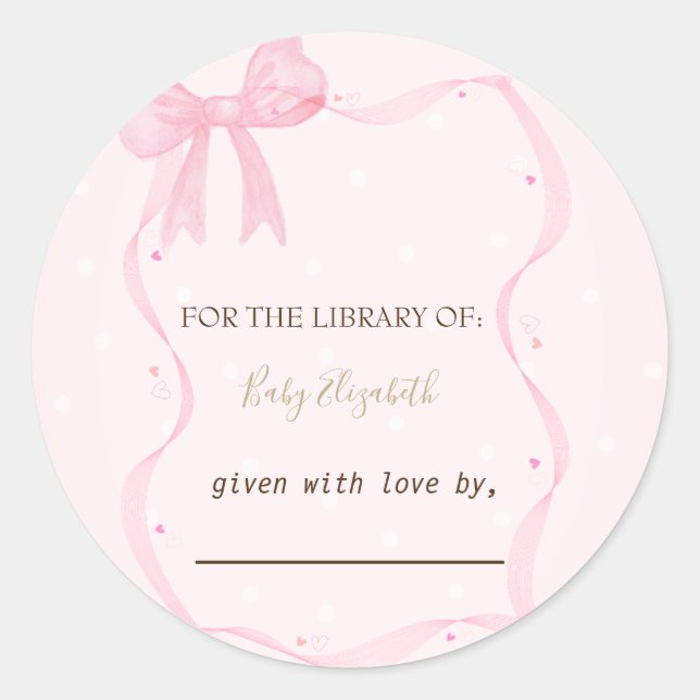 Hand Drawn Bow Elegant Frame Dots  Classic Round Sticker (Front)
