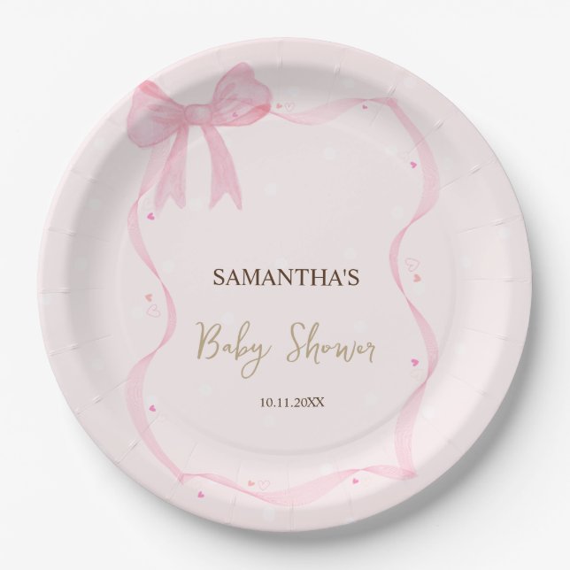 Hand Drawn Bow Elegant Frame Dots  Paper Plates (Front)