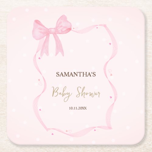 Hand Drawn Bow Elegant Frame Dots  Square Paper Coaster